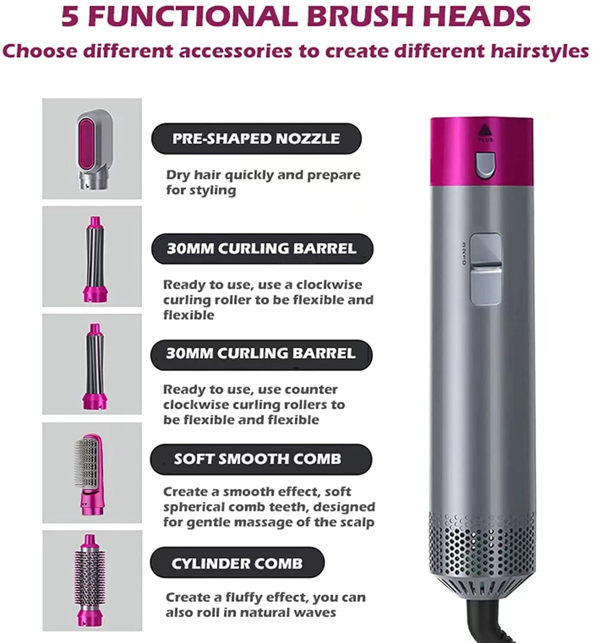 5 in 1 Hot Air Brush Hair Dryer & Volumizer