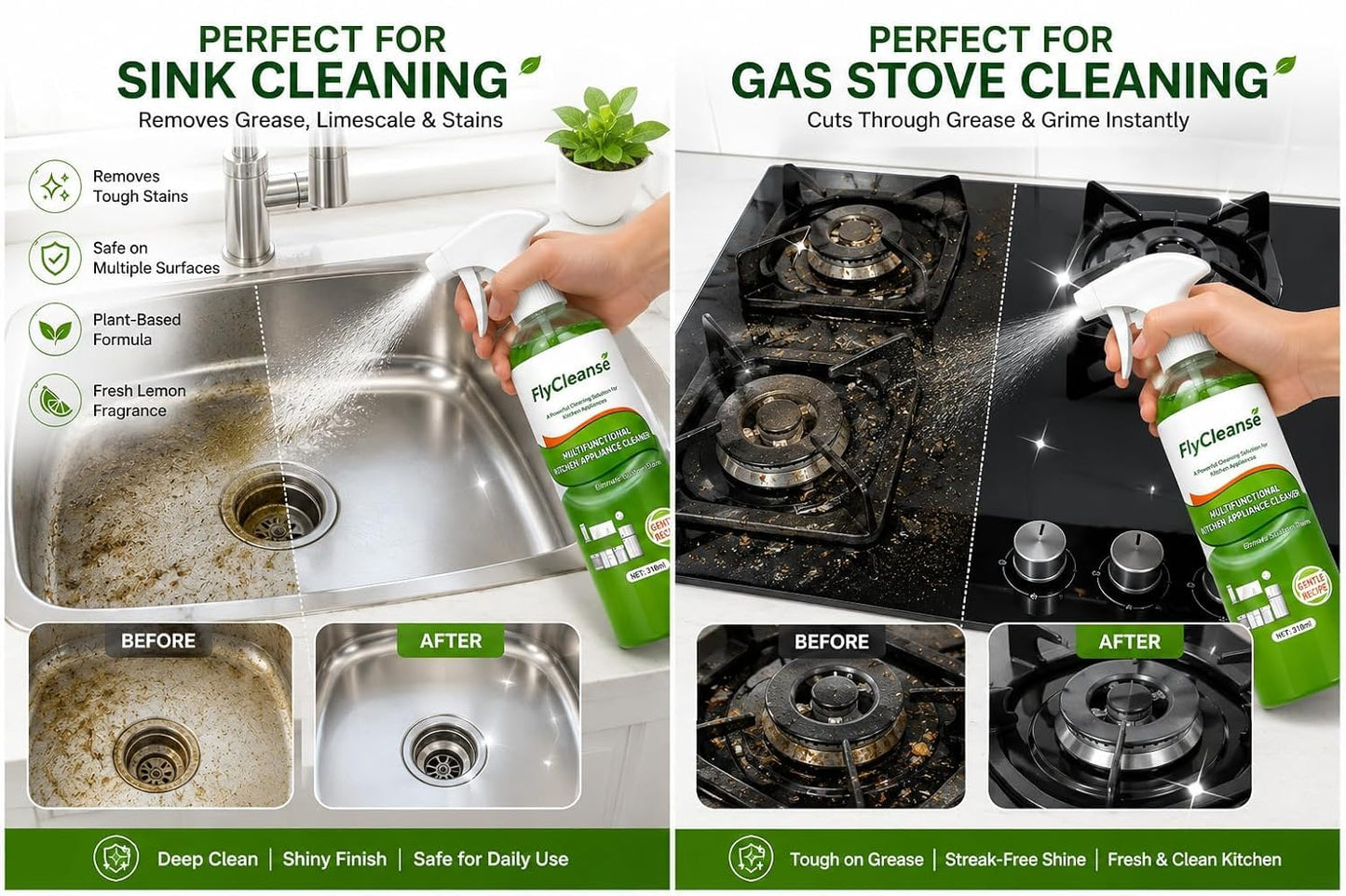 Flycleanse Multi Surface Kitchen Cleaner and Heavy Duty Grease & Oil Stain Remover(Pack of 2)